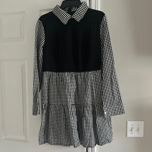 Shein Black & Gingham Babydoll Dress | Peter Pan Collar | Size L (8/10)